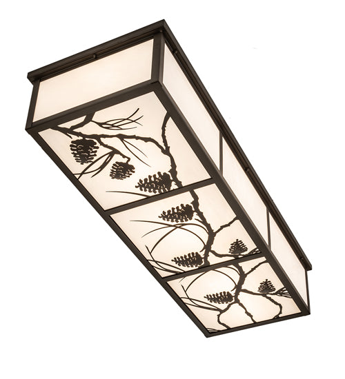 Meyda Lighting Mountain Pine 50" 6-Light Oil Rubbed Bronze Island Flush Mount Light With White Art Shade Glass