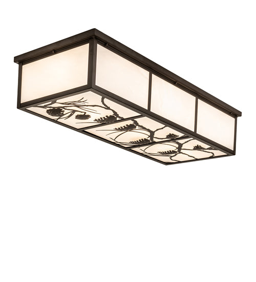 Meyda Lighting Mountain Pine 50" 6-Light Oil Rubbed Bronze Island Flush Mount Light With White Art Shade Glass
