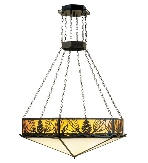 Meyda Lighting Mountain Pine 51" 6-Light Textured Black Inverted Pendant Light With Yellow & Beige Shade Glass