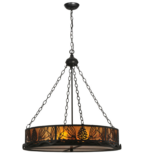 Meyda Lighting Mountain Pine 60" 6-Light Black Inverted Pendant Light With Amber Mica Shade Glass