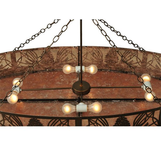 Meyda Lighting Mountain Pine 60" 8-Light Antique Copper Inverted Island Pendant Light With Silver Mica Shade Glass
