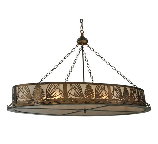 Meyda Lighting Mountain Pine 60" 8-Light Antique Copper Inverted Island Pendant Light With Silver Mica Shade Glass