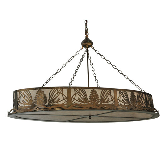 Meyda Lighting Mountain Pine 60" 8-Light Antique Copper Inverted Island Pendant Light With Silver Mica Shade Glass