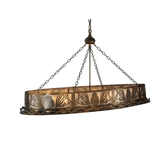 Meyda Lighting Mountain Pine 60" 8-Light Antique Copper Inverted Island Pendant Light With Silver Mica Shade Glass