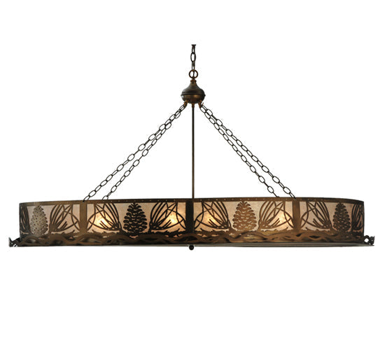 Meyda Lighting Mountain Pine 60" 8-Light Antique Copper Inverted Island Pendant Light With Silver Mica Shade Glass