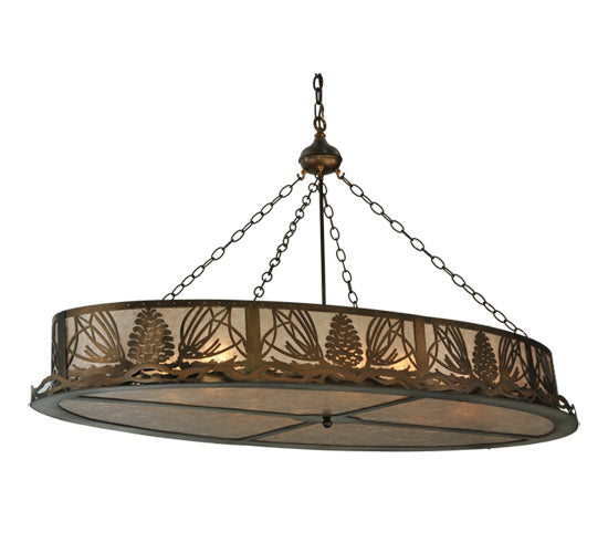Meyda Lighting Mountain Pine 60" 8-Light Antique Copper Inverted Island Pendant Light With Silver Mica Shade Glass