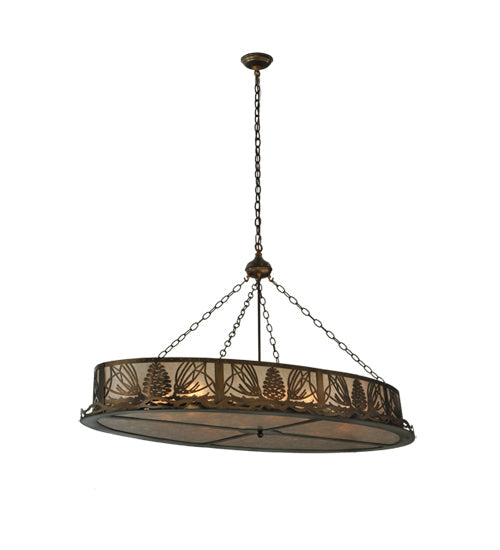 Meyda Lighting Mountain Pine 60" 8-Light Antique Copper Inverted Island Pendant Light With Silver Mica Shade Glass