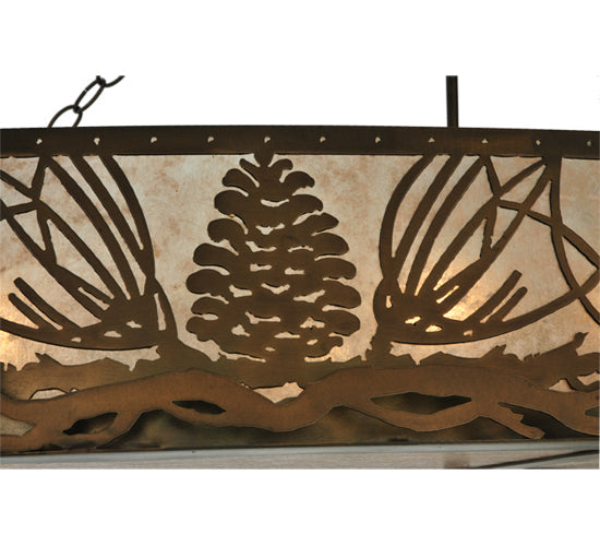 Meyda Lighting Mountain Pine 60" 8-Light Antique Copper Inverted Island Pendant Light With Silver Mica Shade Glass