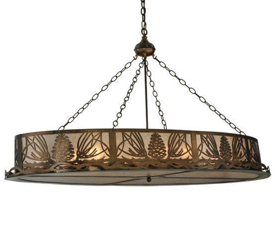 Meyda Lighting Mountain Pine 60" 8-Light Antique Copper Inverted Island Pendant Light With Silver Mica Shade Glass