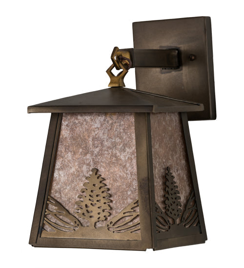 Meyda Lighting Mountain Pine 7" Antique Copper Hanging Wall Sconce With Silver Mica Shade Glass