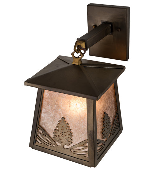 Meyda Lighting Mountain Pine 7" Antique Copper Hanging Wall Sconce With Silver Mica Shade Glass