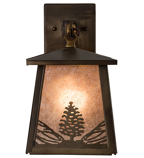 Meyda Lighting Mountain Pine 7" Antique Copper Hanging Wall Sconce With Silver Mica Shade Glass