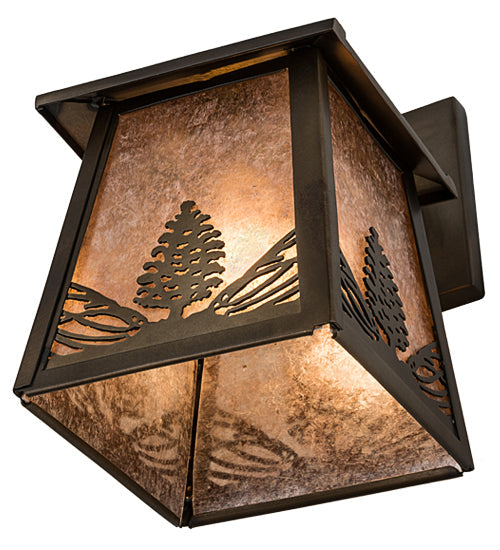 Meyda Lighting Mountain Pine 7" Antique Copper Hanging Wall Sconce With Silver Mica Shade Glass