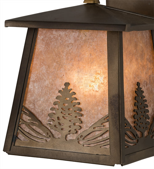 Meyda Lighting Mountain Pine 7" Antique Copper Hanging Wall Sconce With Silver Mica Shade Glass