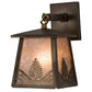 Meyda Lighting Mountain Pine 7" Antique Copper Hanging Wall Sconce With Silver Mica Shade Glass