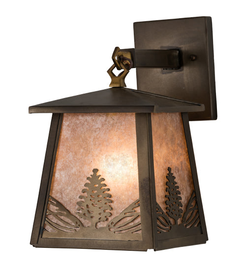 Meyda Lighting Mountain Pine 7" Antique Copper Hanging Wall Sconce With Silver Mica Shade Glass