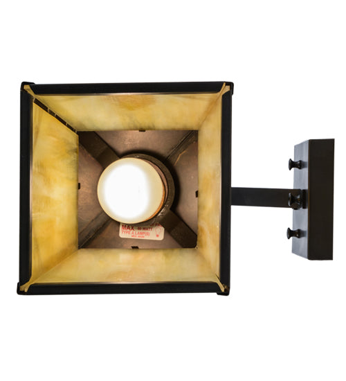 Meyda Lighting Mountain Pine 7" Craftsman Brown Hanging Wall Sconce With Beige Iridescent Shade Glass