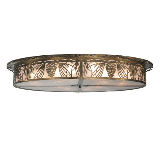 Meyda Lighting Mountain Pine 72" 12-Light Antique Copper Flush Mount Light With Silver Mica Shade Glass