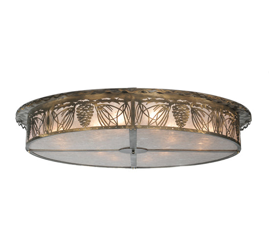 Meyda Lighting Mountain Pine 72" 12-Light Antique Copper Flush Mount Light With Silver Mica Shade Glass