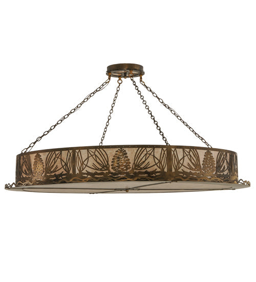 Meyda Lighting Mountain Pine 72" 6-Light Antique Copper Semi-flush Mount Light With Silver Mica Shade Glass