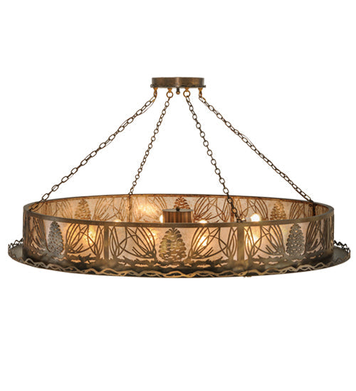 Meyda Lighting Mountain Pine 72" 6-Light Antique Copper Semi-flush Mount Light With Silver Mica Shade Glass