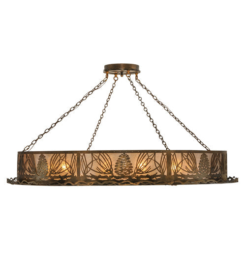 Meyda Lighting Mountain Pine 72" 6-Light Antique Copper Semi-flush Mount Light With Silver Mica Shade Glass