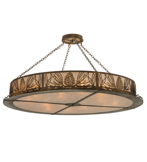 Meyda Lighting Mountain Pine 72" 6-Light Antique Copper Semi-flush Mount Light With Silver Mica Shade Glass