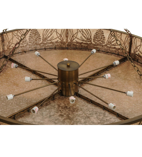 Meyda Lighting Mountain Pine 72" 6-Light Antique Copper Semi-flush Mount Light With Silver Mica Shade Glass