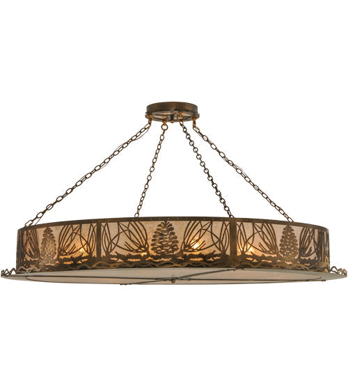 Meyda Lighting Mountain Pine 72" 6-Light Antique Copper Semi-flush Mount Light With Silver Mica Shade Glass