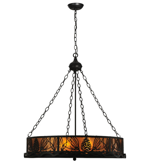 Meyda Lighting Mountain Pine 72" 6-Light Black Inverted Pendant Light With Amber Mica Shade Glass
