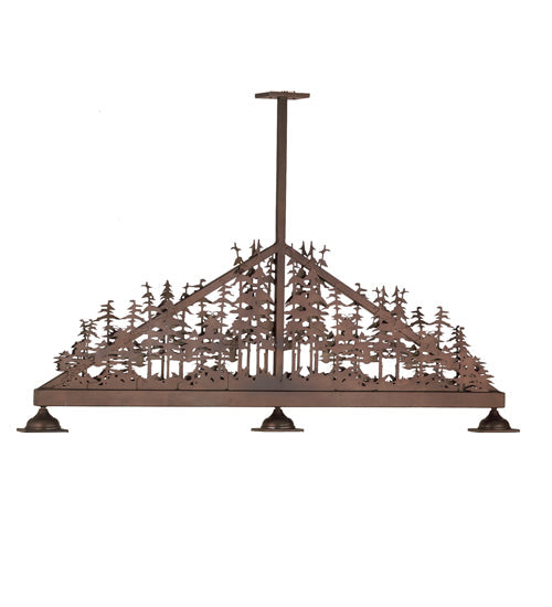 Meyda Lighting Mountain Pine 76" 3-Light Antique Copper Island Pendant Light With Amber Mica Shade Glass
