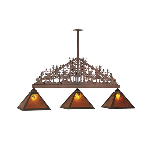 Meyda Lighting Mountain Pine 76" 3-Light Antique Copper Island Pendant Light With Amber Mica Shade Glass