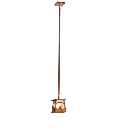 Meyda Lighting Mountain Pine 7"Sq Vintage Copper Mini Pendant Light With Silver Mica Shade Glass