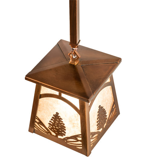 Meyda Lighting Mountain Pine 7"Sq Vintage Copper Mini Pendant Light With Silver Mica Shade Glass