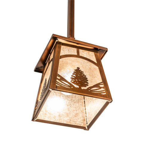 Meyda Lighting Mountain Pine 7"Sq Vintage Copper Mini Pendant Light With Silver Mica Shade Glass