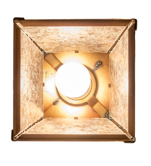 Meyda Lighting Mountain Pine 7"Sq Vintage Copper Mini Pendant Light With Silver Mica Shade Glass