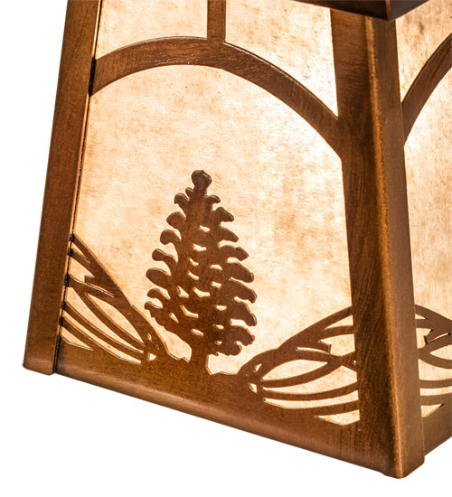 Meyda Lighting Mountain Pine 7"Sq Vintage Copper Mini Pendant Light With Silver Mica Shade Glass