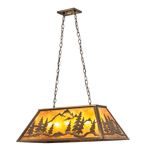 Meyda Lighting Mountain Range 33" 6-Light Antique Copper Gros Ventre Island Pendant Light With Amber Mica Shade Glass