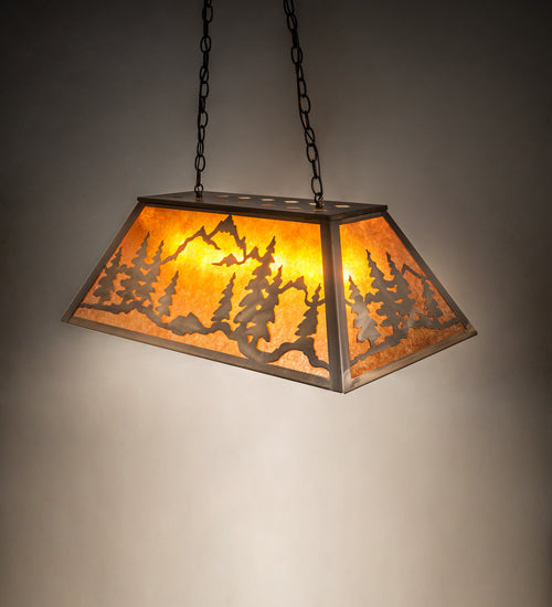 Meyda Lighting Mountain Range 33" 6-Light Antique Copper Gros Ventre Island Pendant Light With Amber Mica Shade Glass