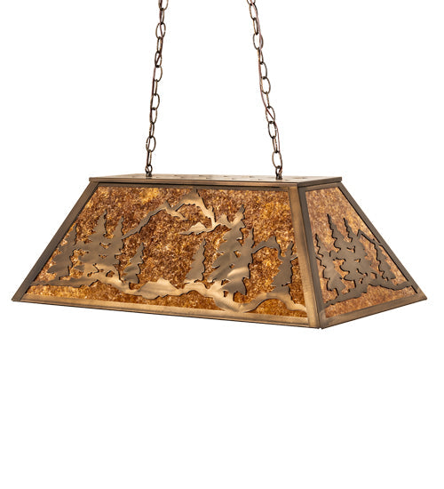 Meyda Lighting Mountain Range 33" 6-Light Antique Copper Gros Ventre Island Pendant Light With Amber Mica Shade Glass