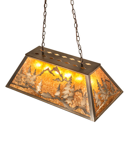 Meyda Lighting Mountain Range 33" 6-Light Antique Copper Gros Ventre Island Pendant Light With Amber Mica Shade Glass