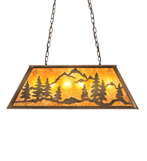Meyda Lighting Mountain Range 33" 6-Light Antique Copper Gros Ventre Island Pendant Light With Amber Mica Shade Glass