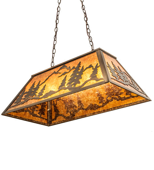 Meyda Lighting Mountain Range 33" 6-Light Antique Copper Gros Ventre Island Pendant Light With Amber Mica Shade Glass