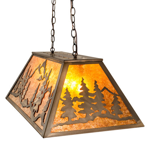 Meyda Lighting Mountain Range 33" 6-Light Antique Copper Gros Ventre Island Pendant Light With Amber Mica Shade Glass