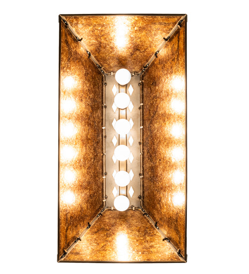 Meyda Lighting Mountain Range 33" 6-Light Antique Copper Gros Ventre Island Pendant Light With Amber Mica Shade Glass