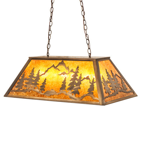 Meyda Lighting Mountain Range 33" 6-Light Antique Copper Gros Ventre Island Pendant Light With Amber Mica Shade Glass