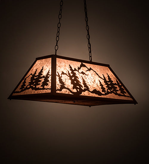 Meyda Lighting Mountain Range 33" 6-Light Rust Gros Ventre WY Island Pendant Light With Silver Mica Shade Glass