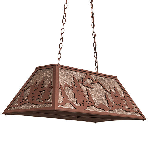 Meyda Lighting Mountain Range 33" 6-Light Rust Gros Ventre WY Island Pendant Light With Silver Mica Shade Glass
