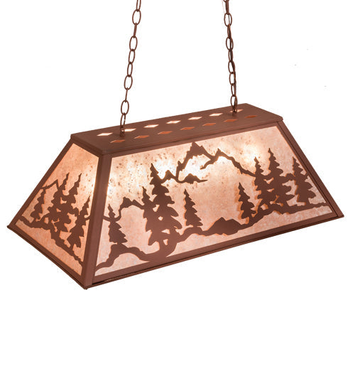 Meyda Lighting Mountain Range 33" 6-Light Rust Gros Ventre WY Island Pendant Light With Silver Mica Shade Glass