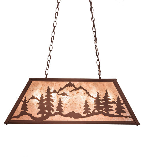 Meyda Lighting Mountain Range 33" 6-Light Rust Gros Ventre WY Island Pendant Light With Silver Mica Shade Glass